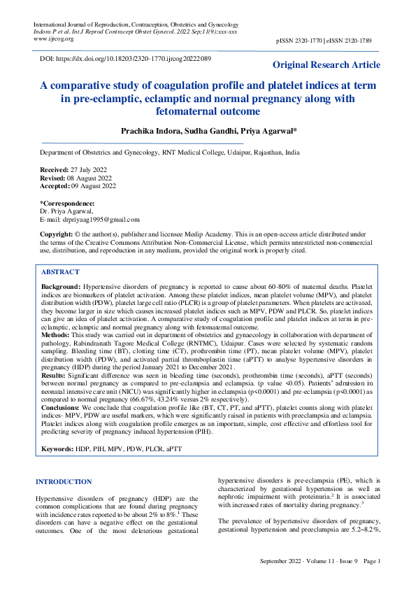 (PDF) A comparative study of coagulation profile and platelet indices ...