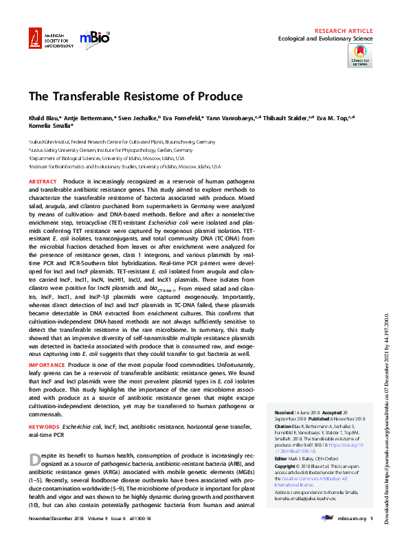 (PDF) The Transferable Resistome of Produce