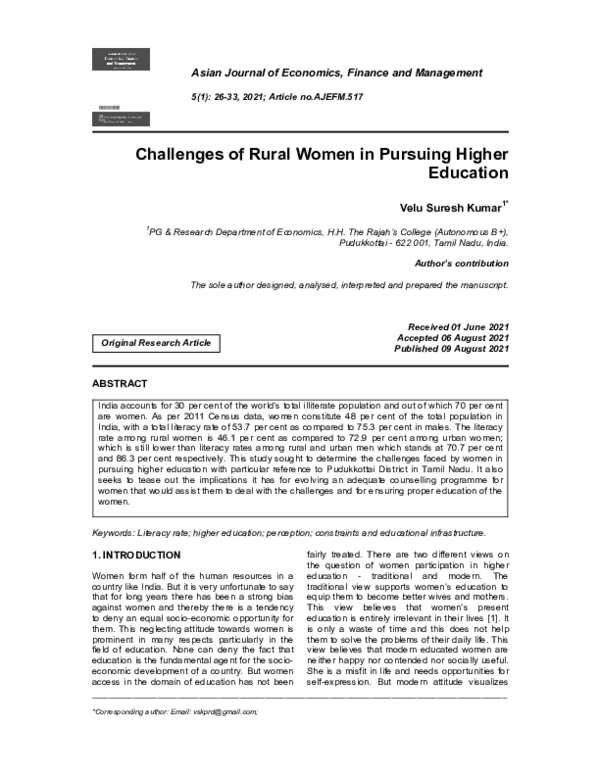 (PDF) Challenges of Rural Women in Pursuing Higher Education