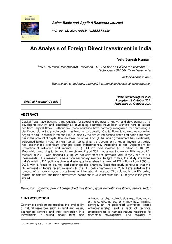 (PDF) An Analysis of Foreign Direct Investment in India