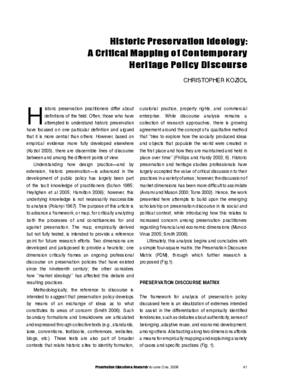 (PDF) Historic Preservation Ideology: A Critical Mapping of ...