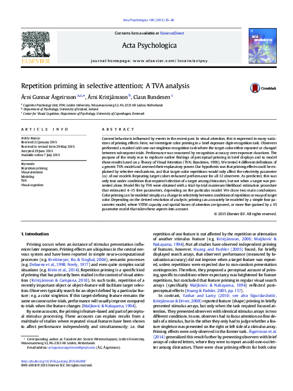 (PDF) Repetition priming in selective attention: A TVA analysis