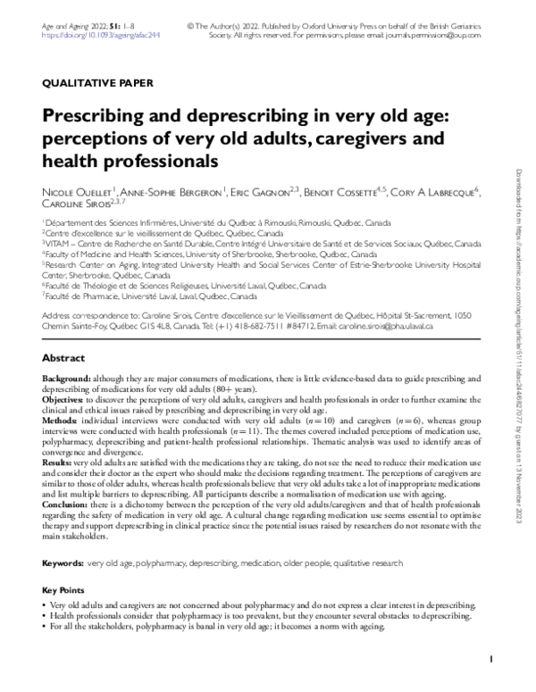 (PDF) Prescribing and deprescribing in very old age: perceptions of ...