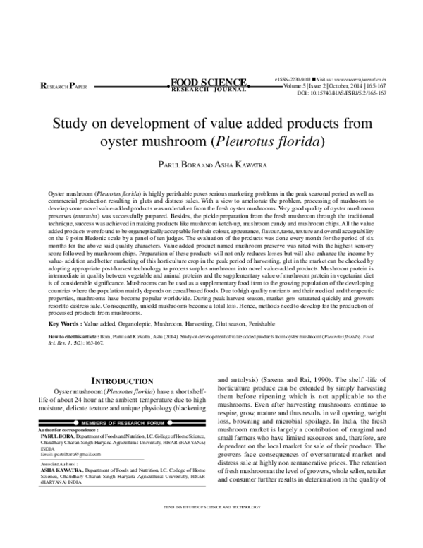 (PDF) Study on development of value added products from oyster mushroom ...