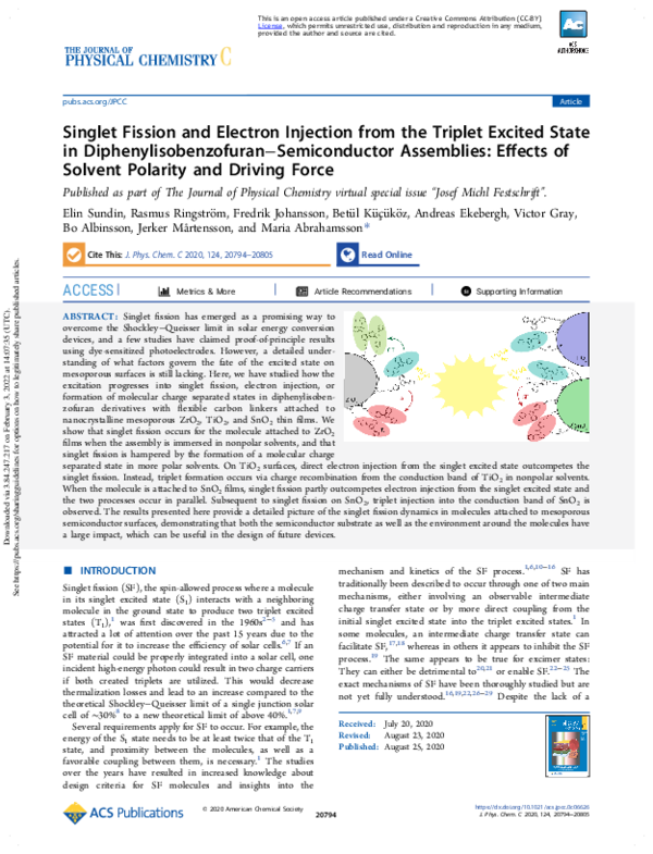 (PDF) Singlet Fission and Electron Injection from the Triplet Excited ...