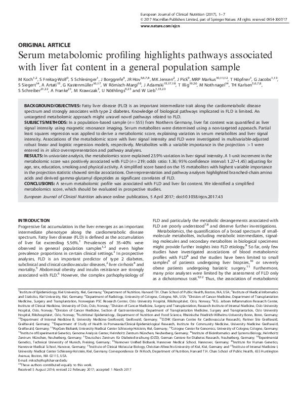 (PDF) Serum metabolomic profiling highlights pathways associated with ...