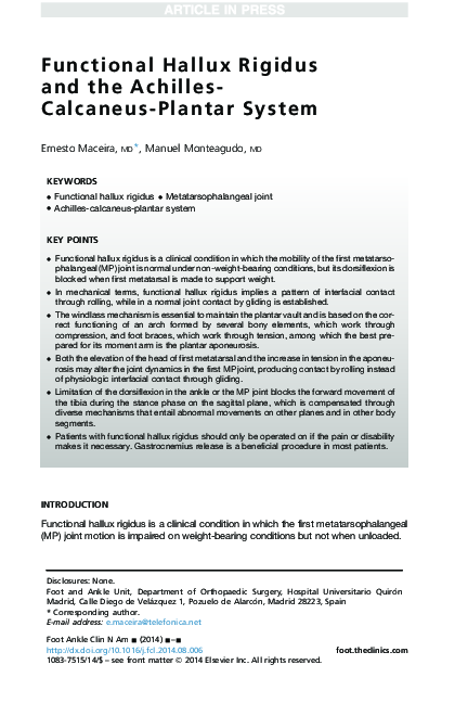 (PDF) Functional Hallux Rigidus and the Achilles-Calcaneus-Plantar System