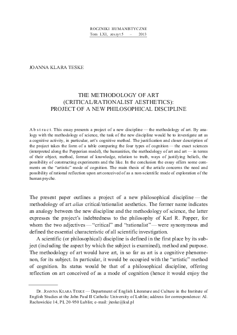 (PDF) The Methodology of Art (Critical/Rationalist Aesthetics): Project ...