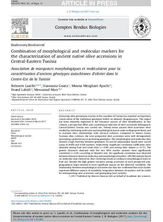 (PDF) Combination of morphological and molecular markers for the ...