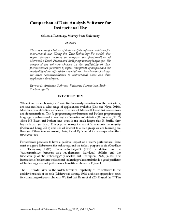 (PDF) Comparison of Data Analysis Software for Instructional Use