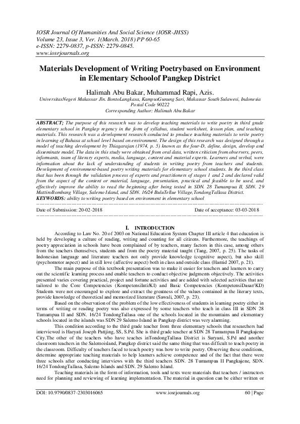 (PDF) Materials Development of Writing Poetrybased on Environment in ...