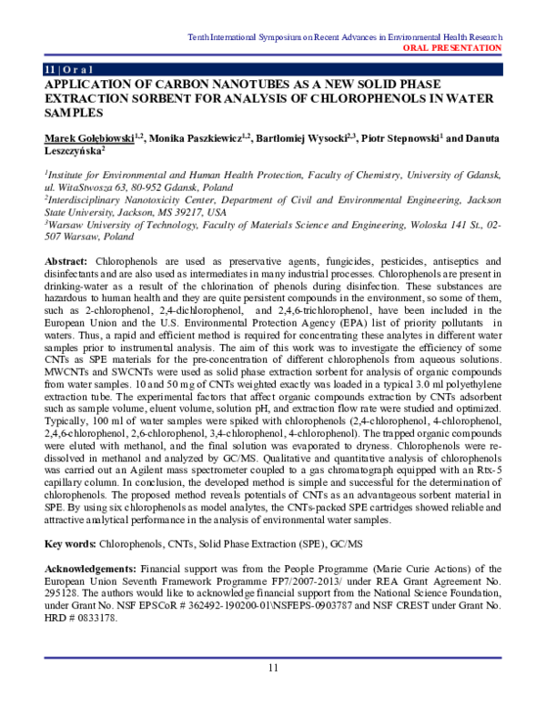 (PDF) Application of carbon nanotubes as solid-phase extraction sorbent ...