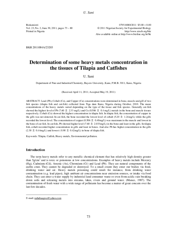 (PDF) Determination of some heavy metals concentration in the tissues ...