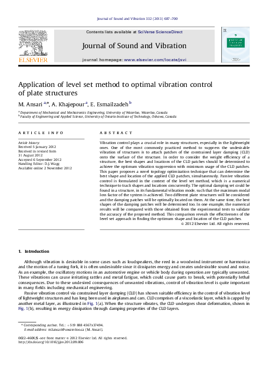 (PDF) Application of level set method to optimal vibration control of ...
