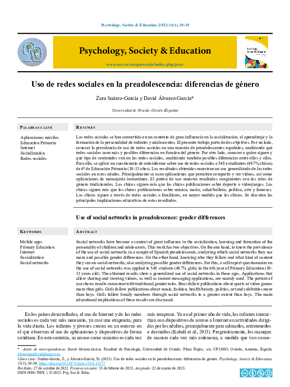 (PDF) Use of social networks in preadolescence: gender differences