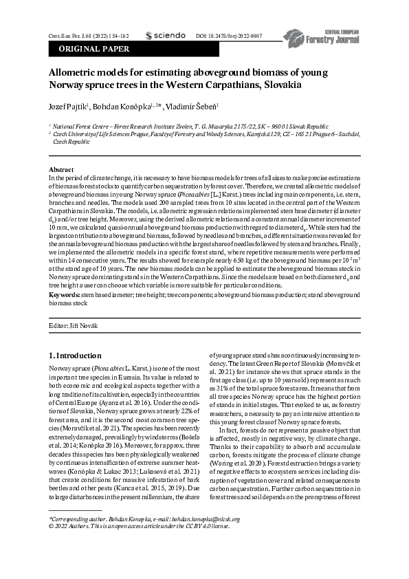 (PDF) Allometric models for estimating aboveground biomass of young ...