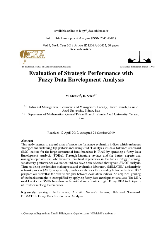 (PDF) Evaluation of Strategic Performance with Fuzzy Data Envelopment ...