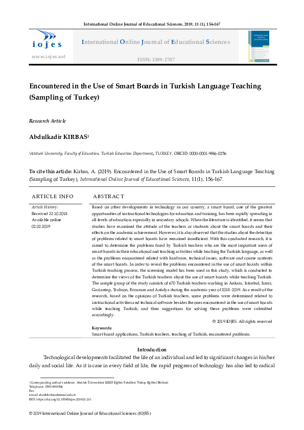 (PDF) Encountered in the Use of Smart Boards in Turkish Language ...