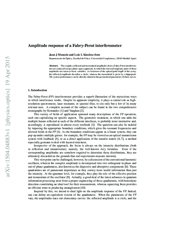 (PDF) Amplitude response of a Fabry–Perot interferometer