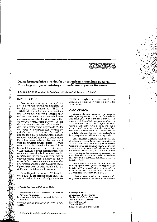 Bronchogenic cyst simulating traumatic aneurysm of the aorta