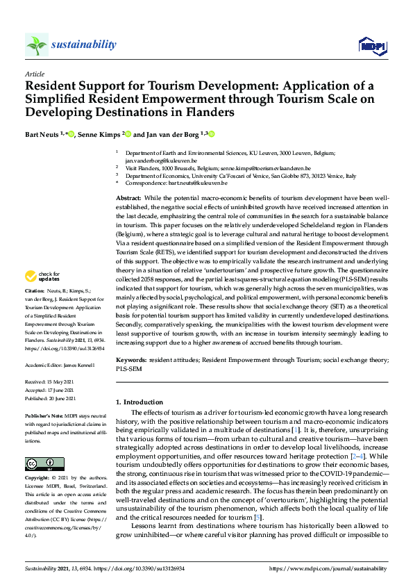 (PDF) Resident Support for Tourism Development: Application of a ...