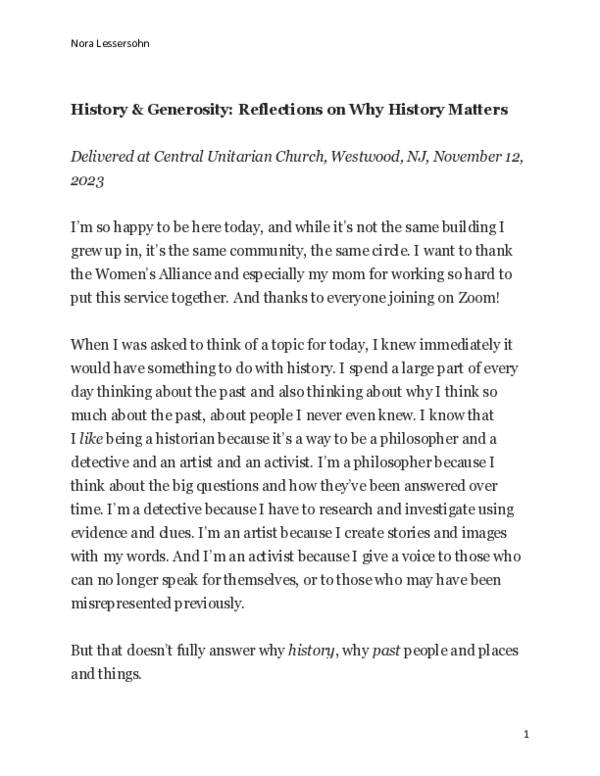 (PDF) History & Generosity: Reflections on Why History Matters