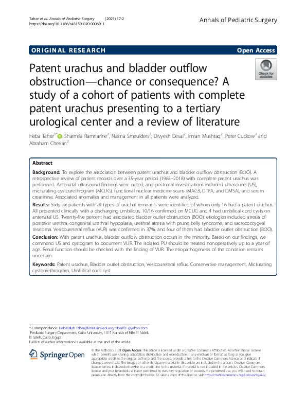 (PDF) Patent urachus and bladder outflow obstruction—chance or ...