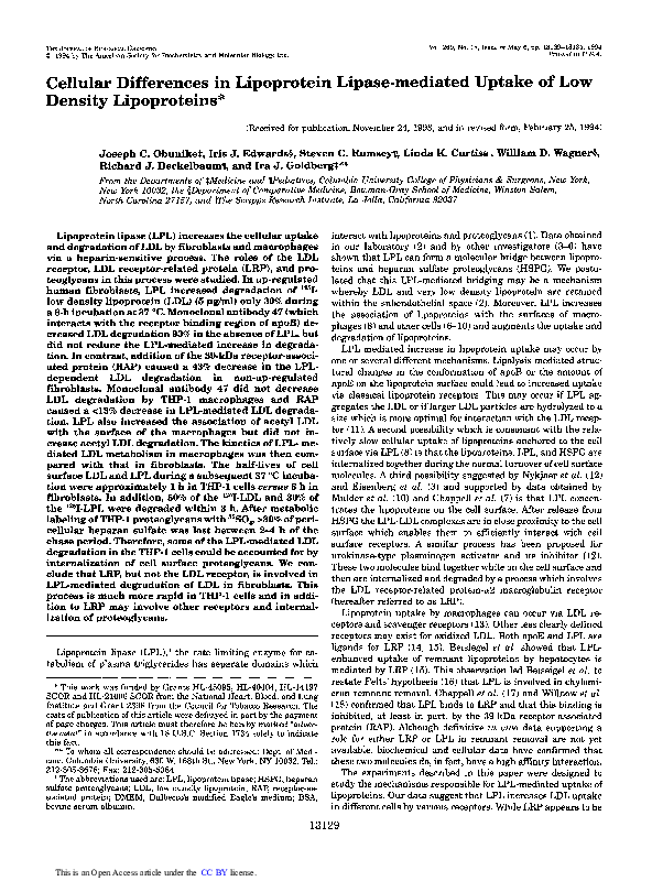 (PDF) Cellular differences in lipoprotein lipase-mediated uptake of low ...