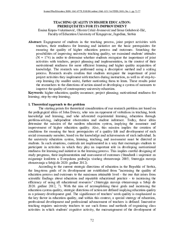 (PDF) Teaching Quality in Higher Education : Prerequisites for Its ...