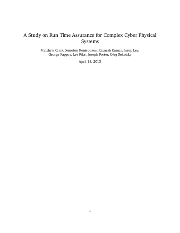 (PDF) A Study on Run Time Assurance for Complex Cyber Physical Systems