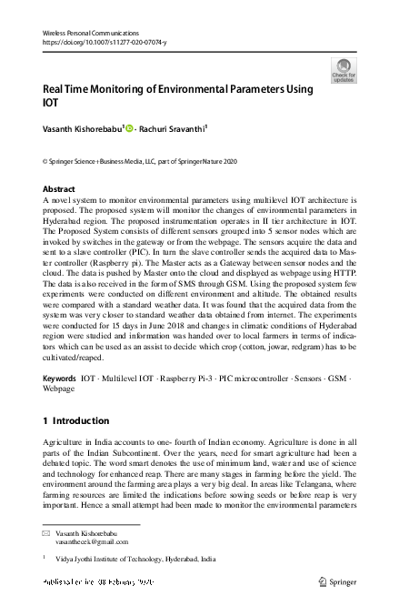 (PDF) Real Time Monitoring of Environmental Parameters Using IOT