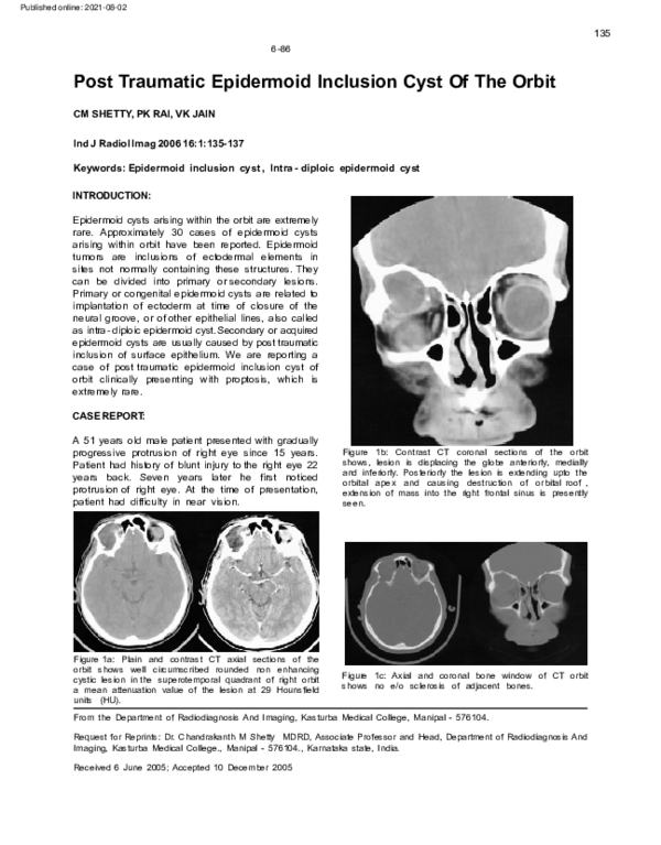 (PDF) Post traumatic epidermoid inclusion cyst of the orbit