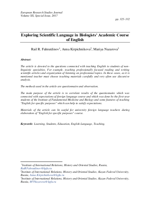 (PDF) Exploring scientific language in biologists’ academic course of ...