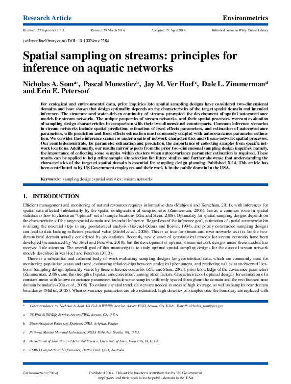 (PDF) Spatial sampling on streams: principles for inference on aquatic ...