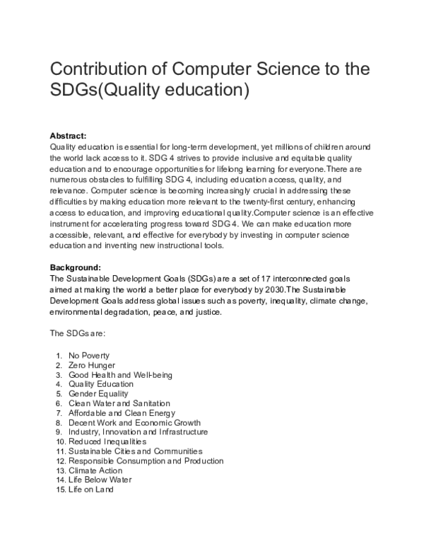 (DOC) Contribution of Computer Science to the SDGs(Quality education)