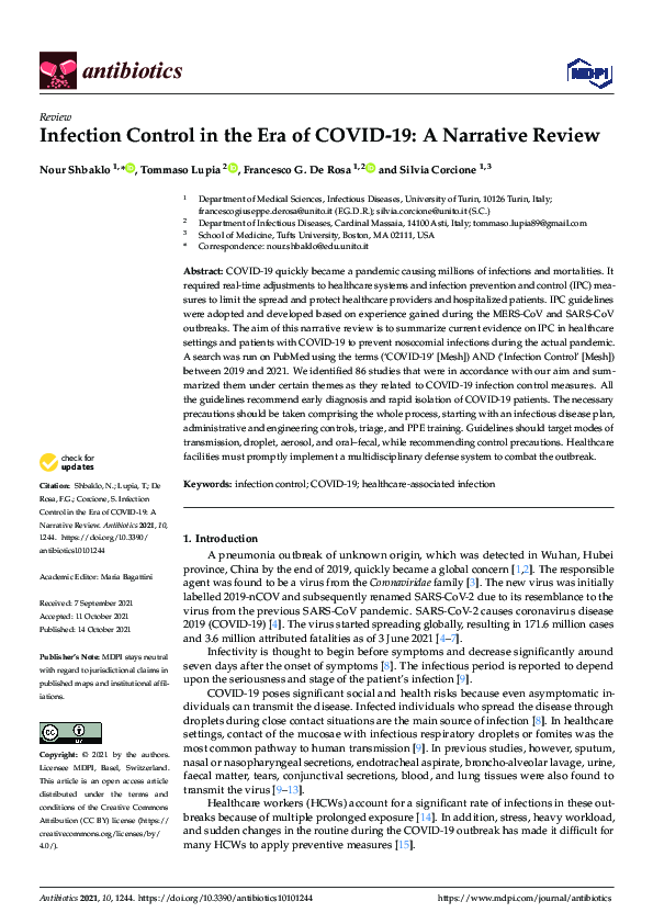 (PDF) Infection Control in the Era of COVID-19: A Narrative Review