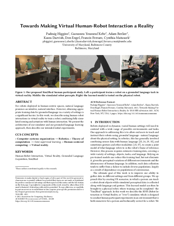 (PDF) Towards Making Virtual Human-Robot Interaction a Reality