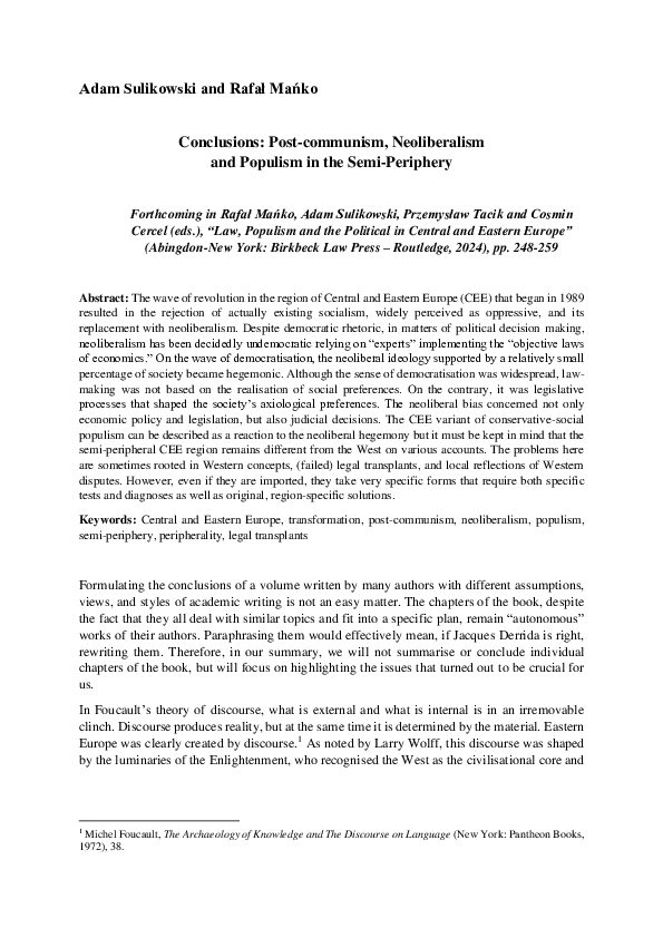 (PDF) Conclusions: Post-communism, Neoliberalism and Populism in the ...