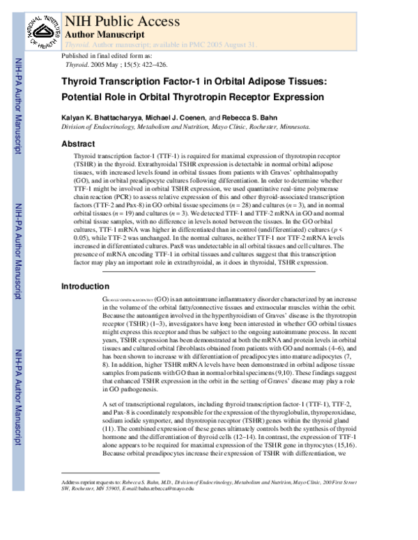 (PDF) Thyroid Transcription Factor-1 in Orbital Adipose Tissues ...