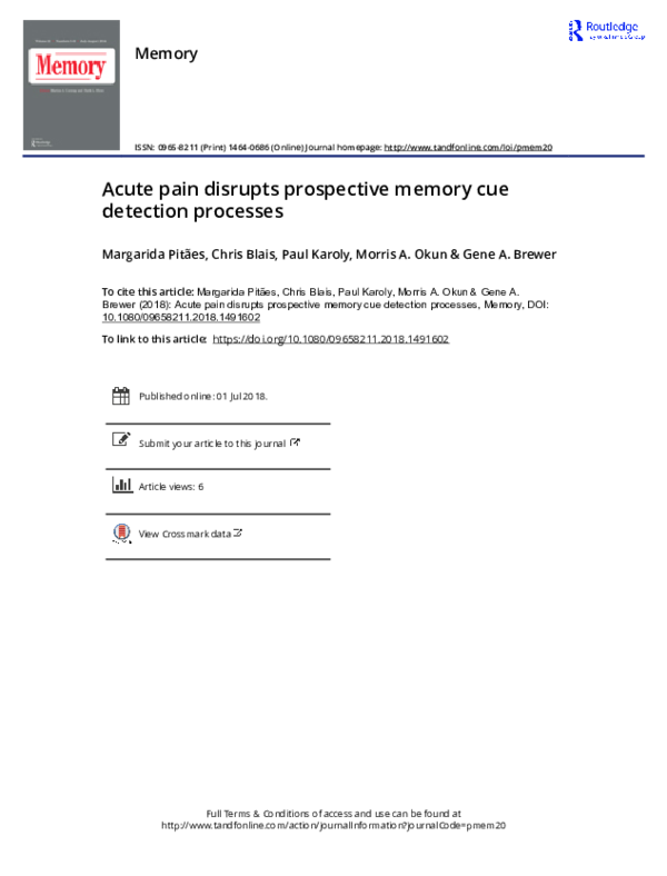 (PDF) Acute pain disrupts prospective memory cue detection processes