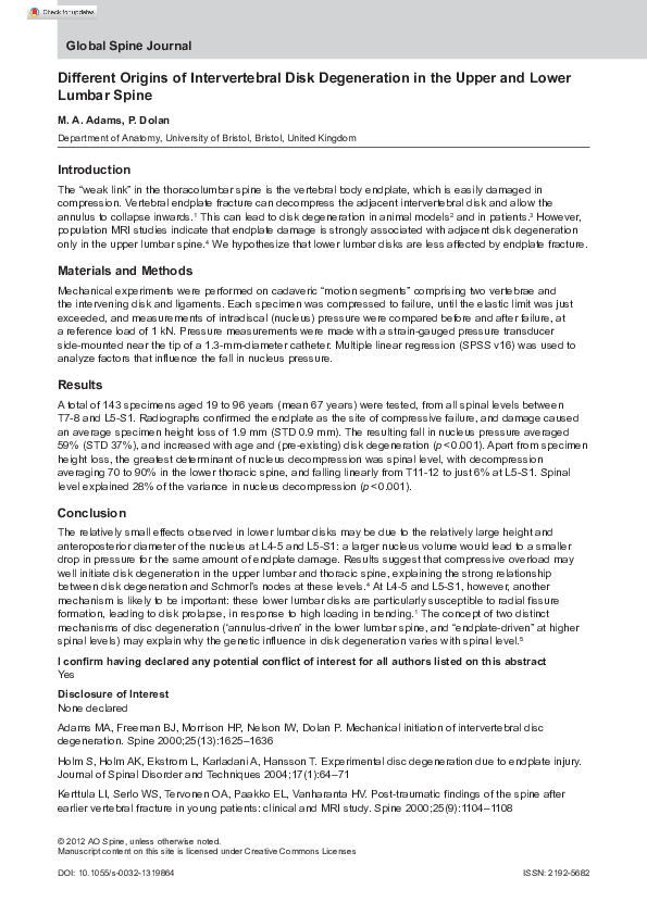 (PDF) Different Origins of Intervertebral Disk Degeneration in the ...