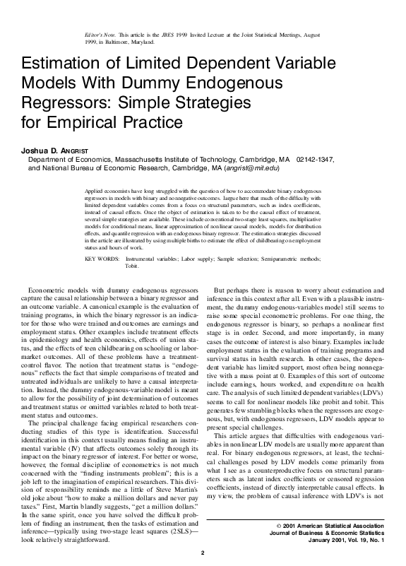 (PDF) Estimation of Limited Dependent Variable Models With Dummy ...
