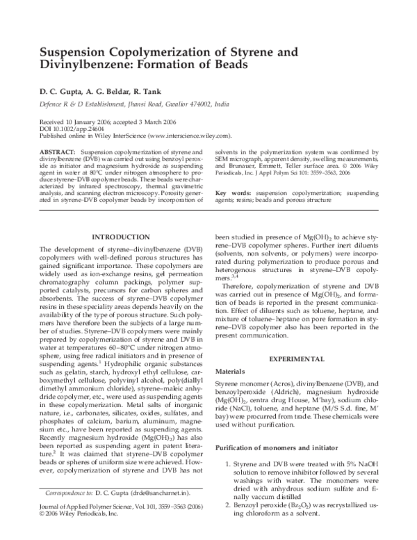 (PDF) Suspension copolymerization of styrene and divinylbenzene ...
