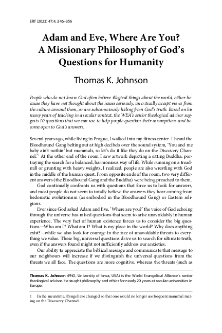 (PDF) Adam and Eve, Where Are You? A Missionary Philosophy of God's ...