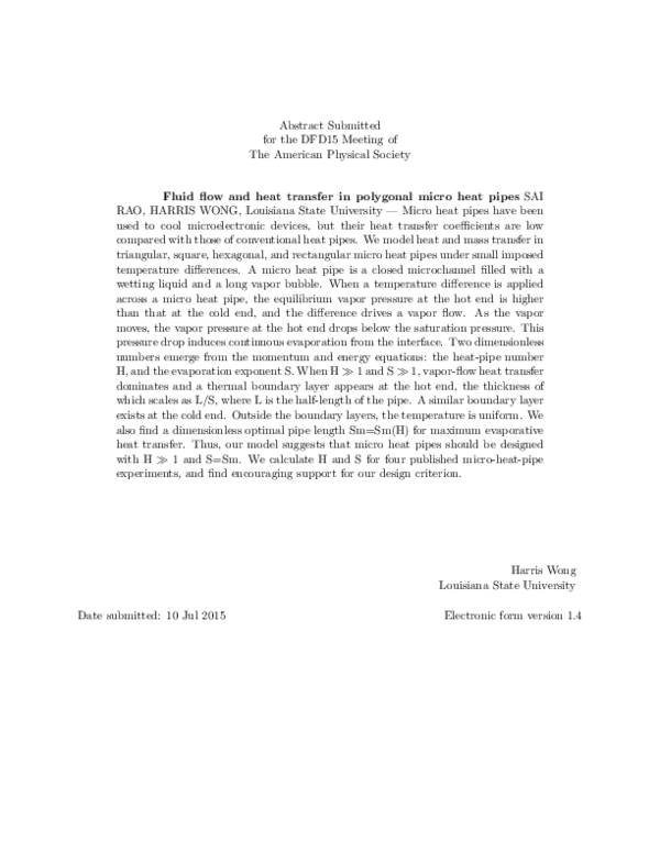 (PDF) Fluid flow and heat transfer in polygonal micro heat pipes