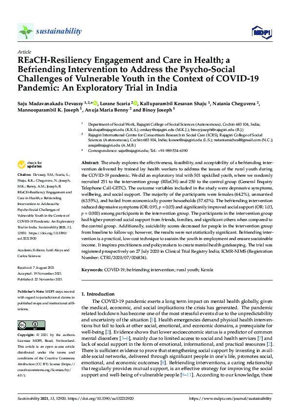 (PDF) REaCH-Resiliency Engagement and Care in Health; a Befriending ...