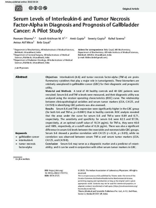 (PDF) Serum Levels of Interleukin-6 and Tumor Necrosis Factor-Alpha in ...