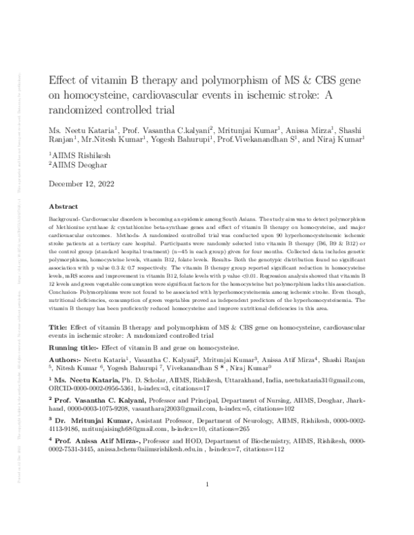 (PDF) Effect of vitamin B therapy and polymorphism of MS & CBS gene on ...