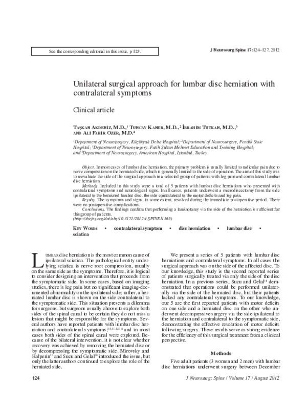 (PDF) Unilateral surgical approach for lumbar disc herniation with ...