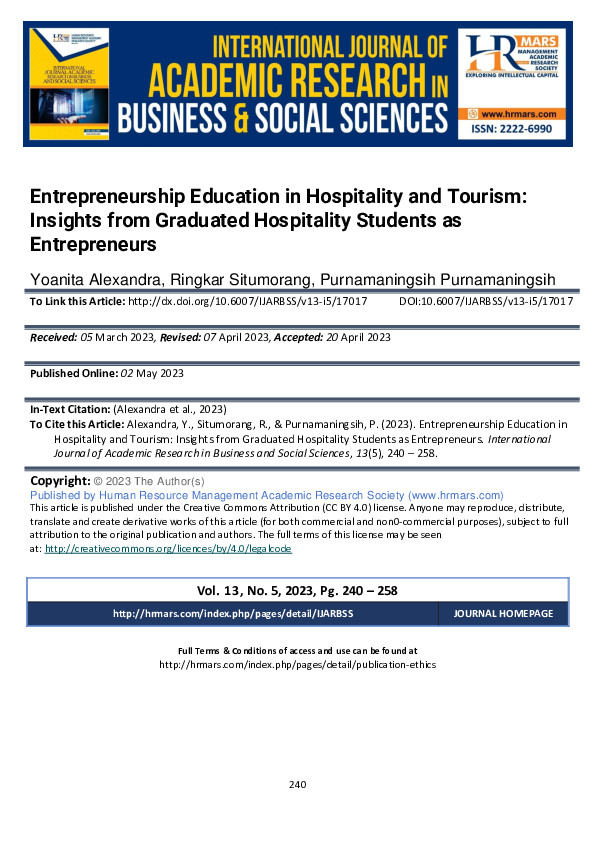 (PDF) Entrepreneurship Education in Hospitality and Tourism: Insights ...